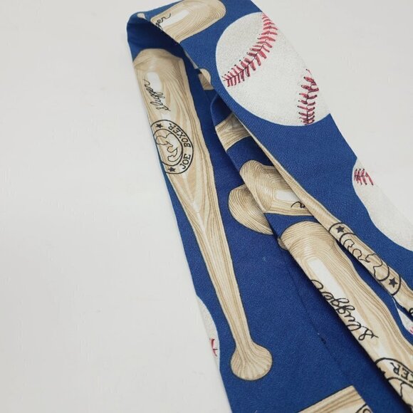 Joe Boxer | Men's Navy Blue Novelty Baseball Ball Slugger Themed Tie (One Size) - Picture 8 of 11